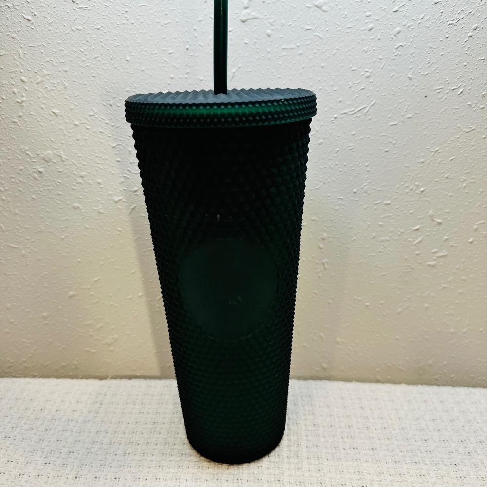 Starbucks Tumbler Studded Dark Green Venti 24 oz Reusable Cold‎ Cup Straw